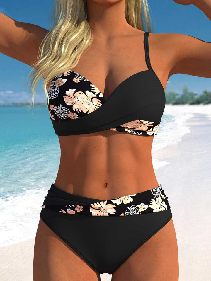 Damen Wickel-Bikini-Set mit floralem Design und hohem Bund Echo Archiv