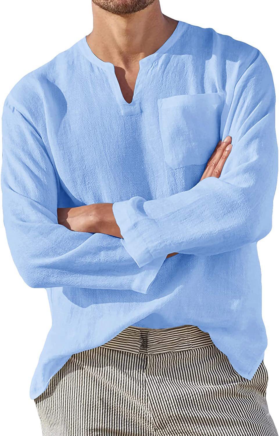 Herren lässiges Langarmshirt mit V-Ausschnitt und praktischer Brusttasche Echoarchiv