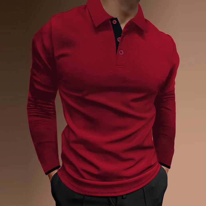 Herren elegantes Langarm-Polohemd mit strukturiertem Gewebe Echoarchiv