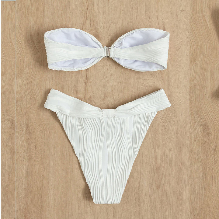 Damen Bandeau-Bikini mit modischer Raffung und hoch geschnittenem Slip Echo Archiv