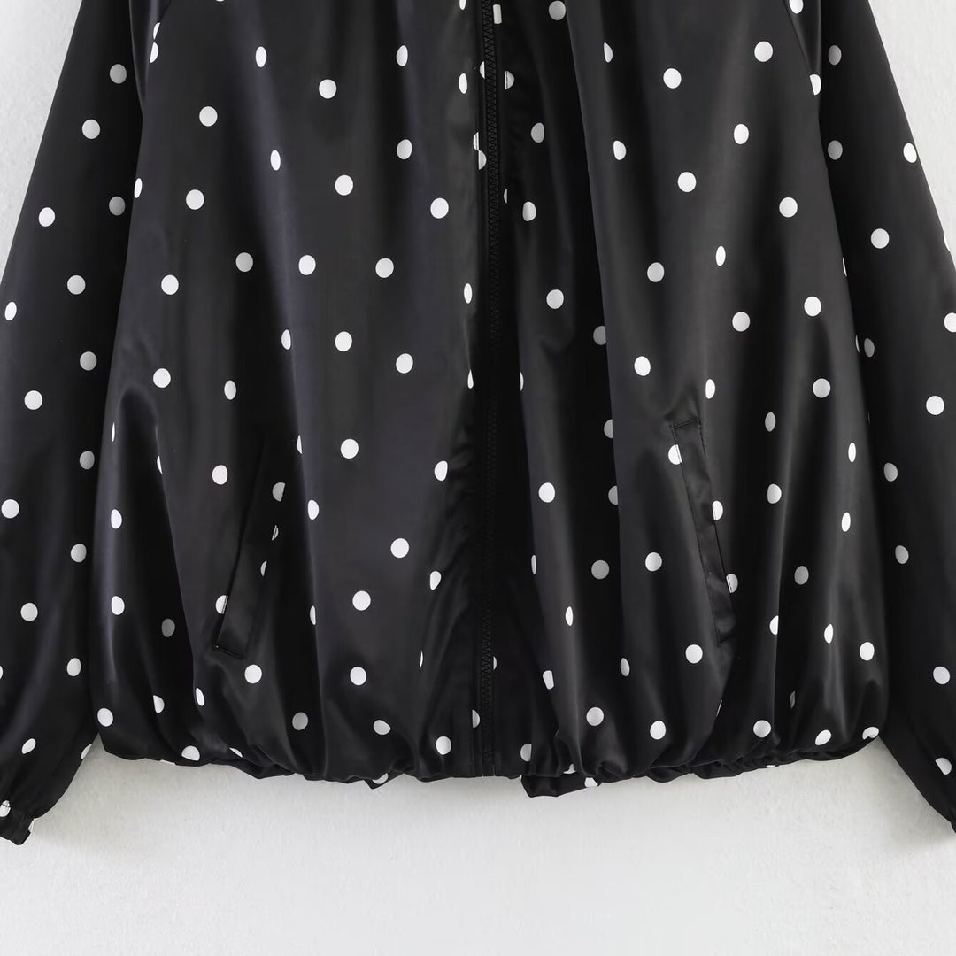 Damen Leichte gepunktete Blousonjacke mit Stehkragen, Reißverschluss und elastischem Saum Echoarchiv