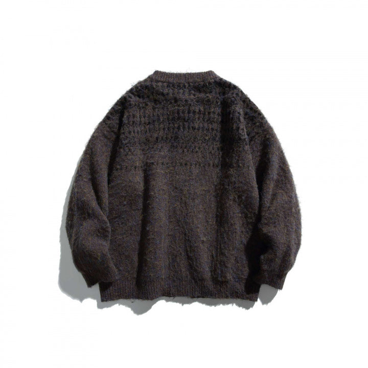 Unisex Grobgestrickte Oversize-Knopfleisten-Strickjacke aus Mohair-Mix mit Rundhals Echo Archiv