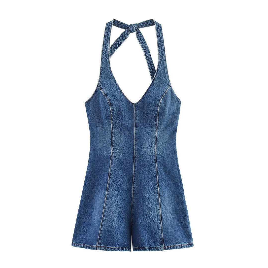 Damen Jumpsuit aus Denim mit Kreuzträgern Echo Archiv