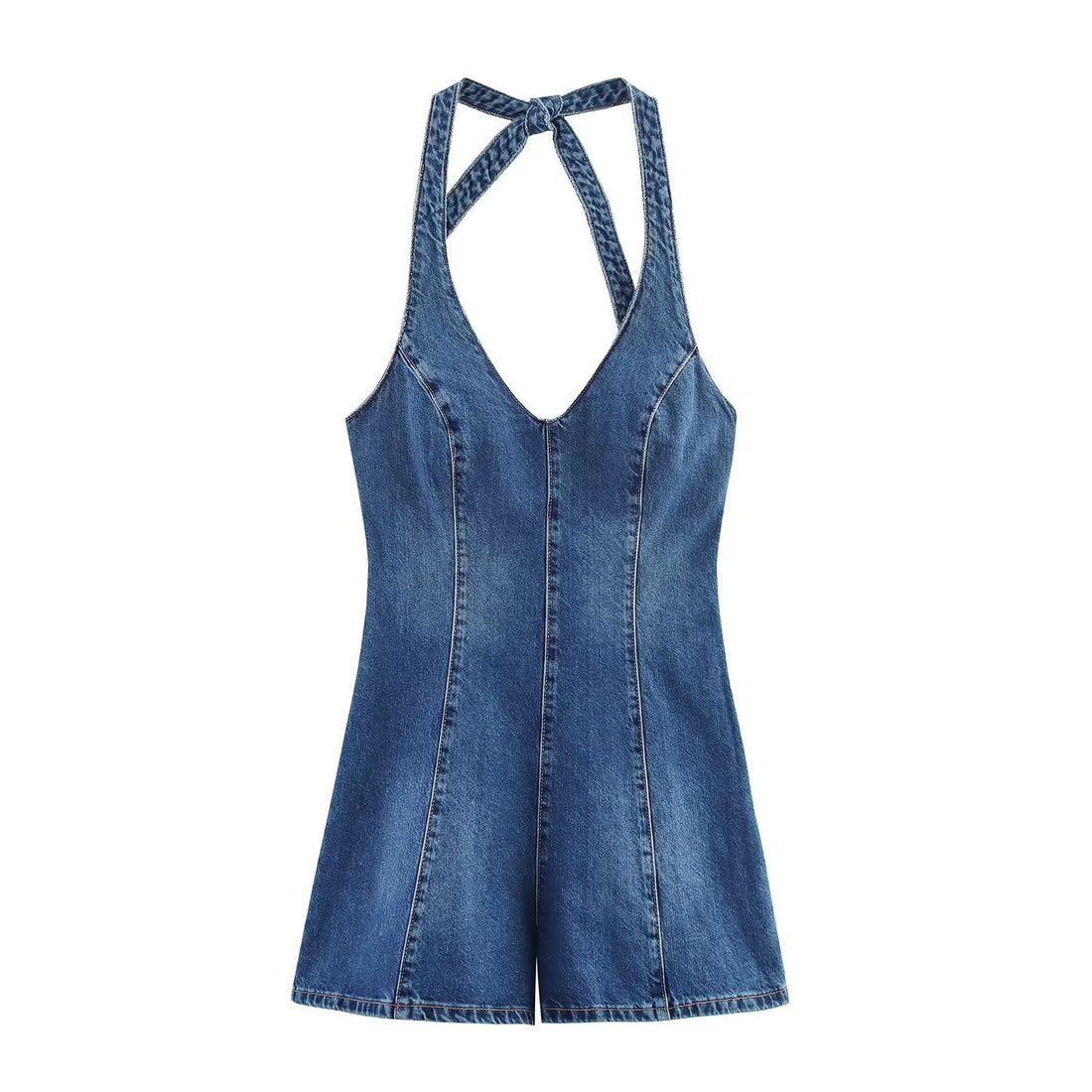 Damen Jumpsuit aus Denim mit Kreuzträgern – Solévia
