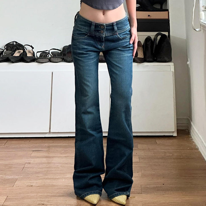 Damen Low-Rise Bootcut-Jeans mit doppelter Knopfleiste und extra weitem Schlag Echo Archiv