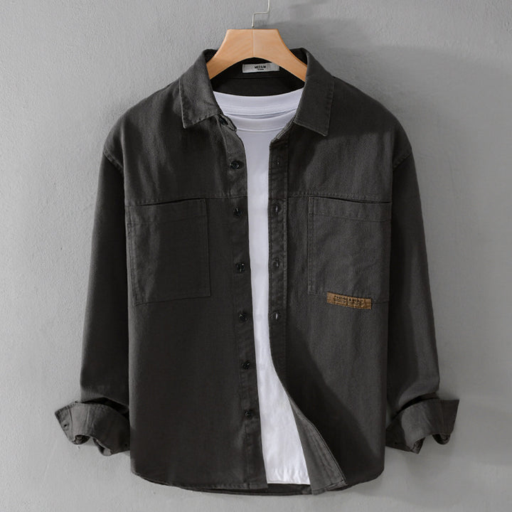 Herren Overshirt-Hemd aus strukturiertem Baumwoll-Twill mit aufgesetzten Brusttaschen und relaxed Fit Echoarchiv