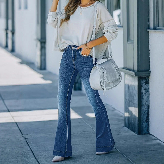Damen Vintage-inspirierte High-Waist Schlagjeans mit sculptenden Nahtdetails Echo Archiv