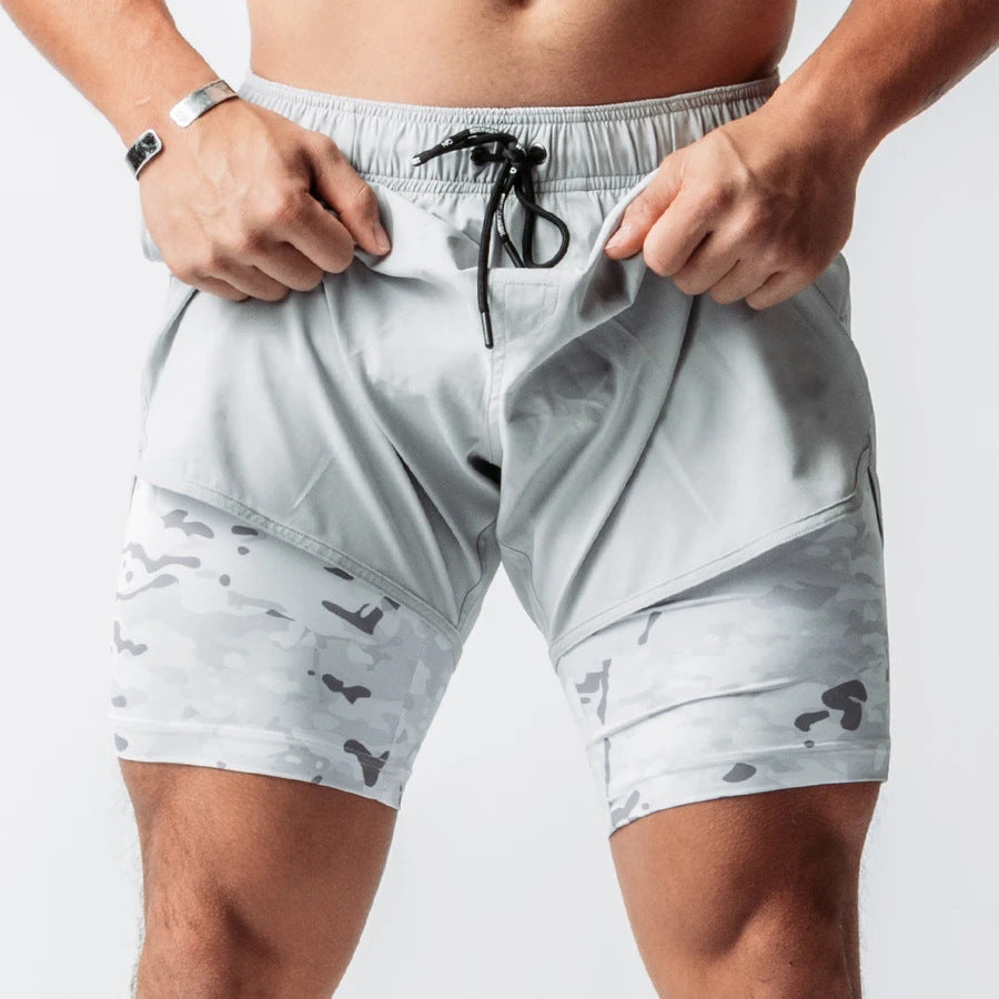 Herren Atmungsaktive Trainingsshorts mit integrierter Kompressionsunterhose und elastischem Bund Echoarchiv
