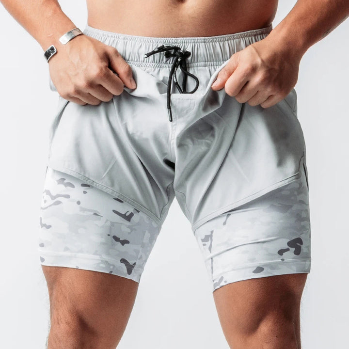 Herren Atmungsaktive Trainingsshorts mit integrierter Kompressionsunterhose und elastischem Bund Echoarchiv