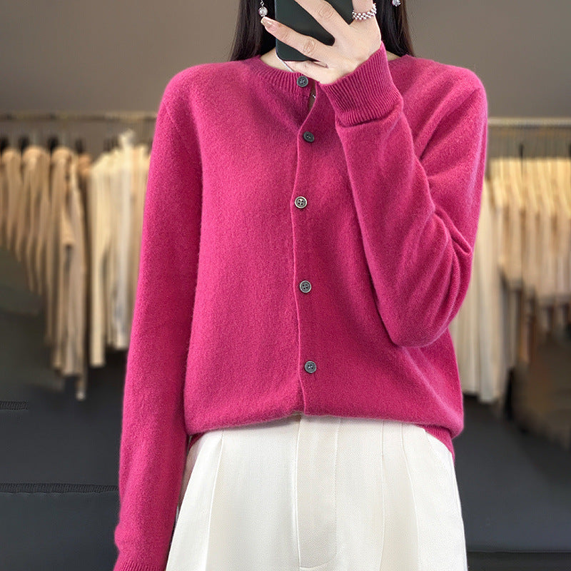Damen Leichter Feinstrick-Cardigan mit Kaschmir‑Optik, Rundhalsausschnitt und verdeckter Knopfleiste Echoarchiv