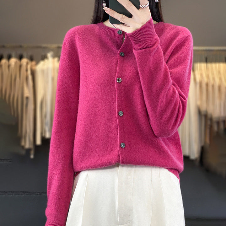 Damen Leichter Feinstrick-Cardigan mit Kaschmir‑Optik, Rundhalsausschnitt und verdeckter Knopfleiste Echoarchiv