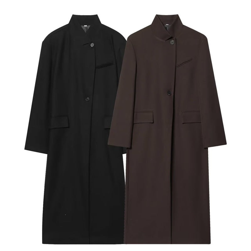 Damen Langer Mantel mit Mandarin-Kragen, minimalistischer Silhouette und verdeckter Knopfleiste Echo Archiv