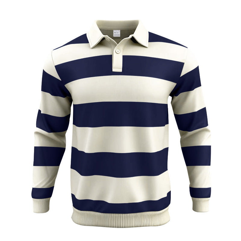 Herren nan gestreiftes Rugby-Poloshirt aus Baumwollmischung mit kurzer Knopfleiste und Rippbündchen Echo Archiv