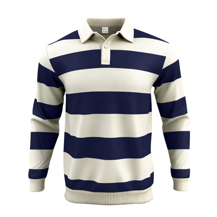 Herren nan gestreiftes Rugby-Poloshirt aus Baumwollmischung mit kurzer Knopfleiste und Rippbündchen Echo Archiv