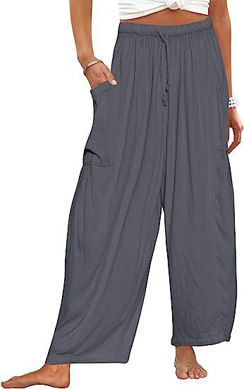 Damen nan weite Palazzohose aus leichtem Leinenmix mit Tunnelzug und seitlicher Tasche Echo Archiv