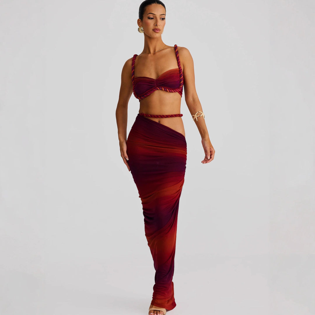 Damen Set mit crop Top und langem Rüschenrock Echo Archiv