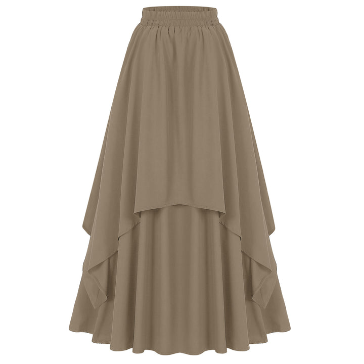 Damen mehrlagiger Chiffon-Maxirock mit hohem elastischem Taillenbund und asymmetrischem Stufenfall – Valéora