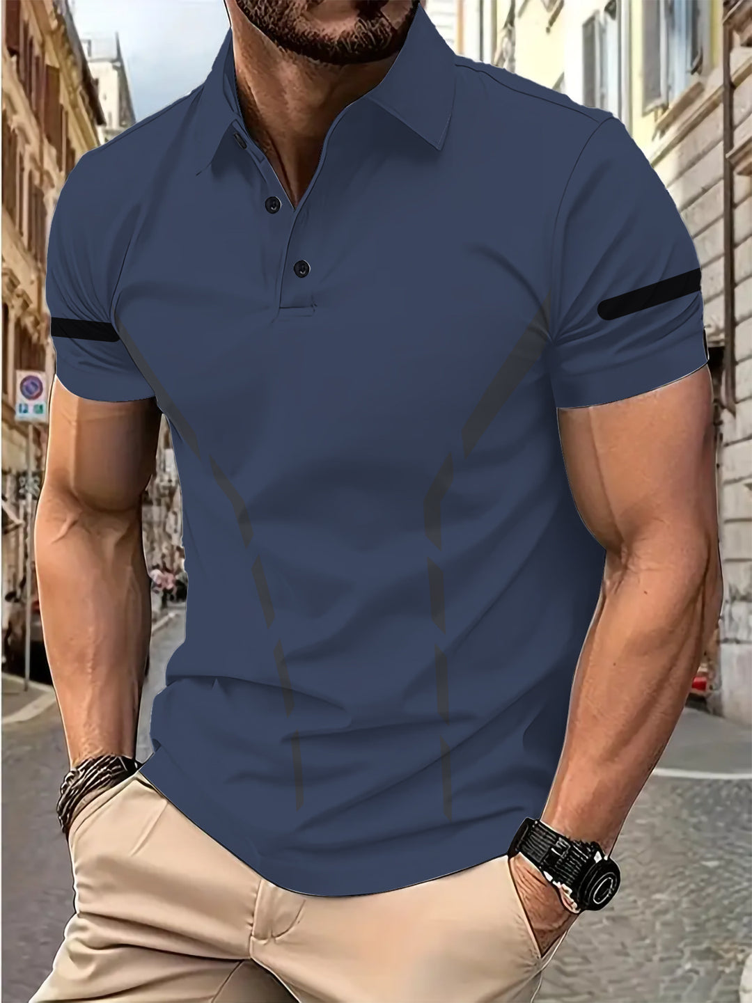 Herren Poloshirt mit modernem sportlichem Schnitt und dynamischen Akzentlinien Echoarchiv