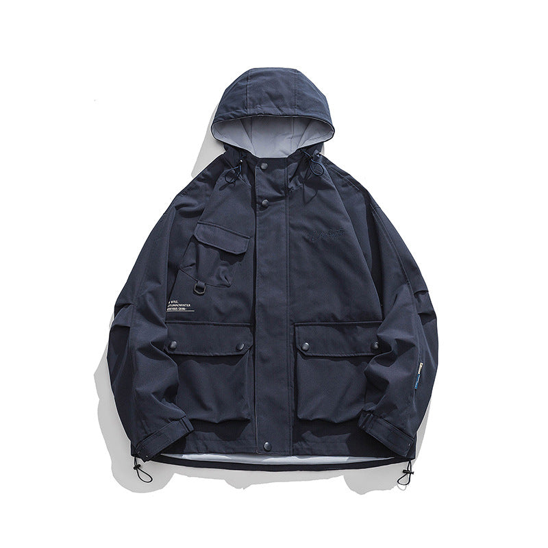 Unisex Oversize-Utility-Jacke mit Kapuze, multifunktionalen Pattentaschen und Kordelzug Echo Archiv