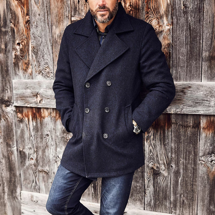 Herren eleganter Wollmantel mit doppelter Knopfleiste und praktischem Innenfutter Echoarchiv