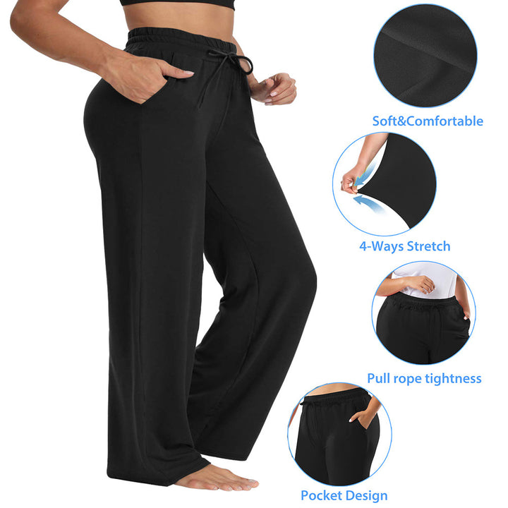 Damen Weite High-Waist Yogahose mit Leopardenmuster und Kordelzug echoarchiv-