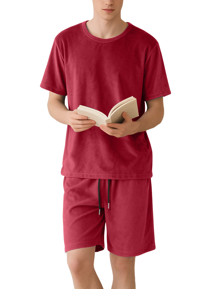 Herren nan Samtvelours Lounge-Set mit Rundhals-Kurzarmshirt und Kordelshorts Echo Archiv