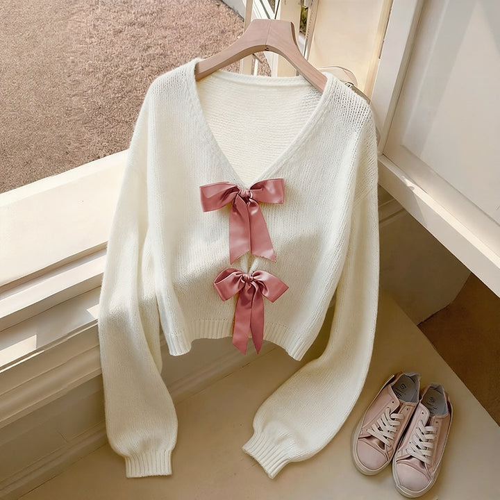 Damen Cropped Strickpullover mit Schleifen Echo Archiv