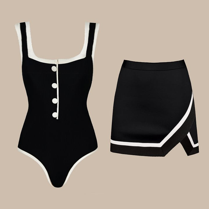 Damen einteiliger Badeanzug mit klassischen Knopfdetails Echo Archiv