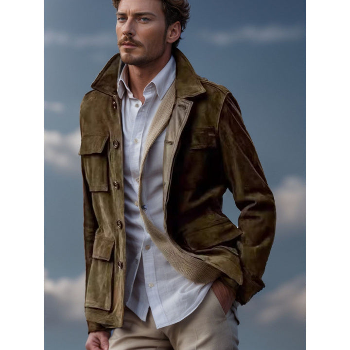 Herren modische Suede-Jacke mit vielseitigen Taschen Echoarchiv