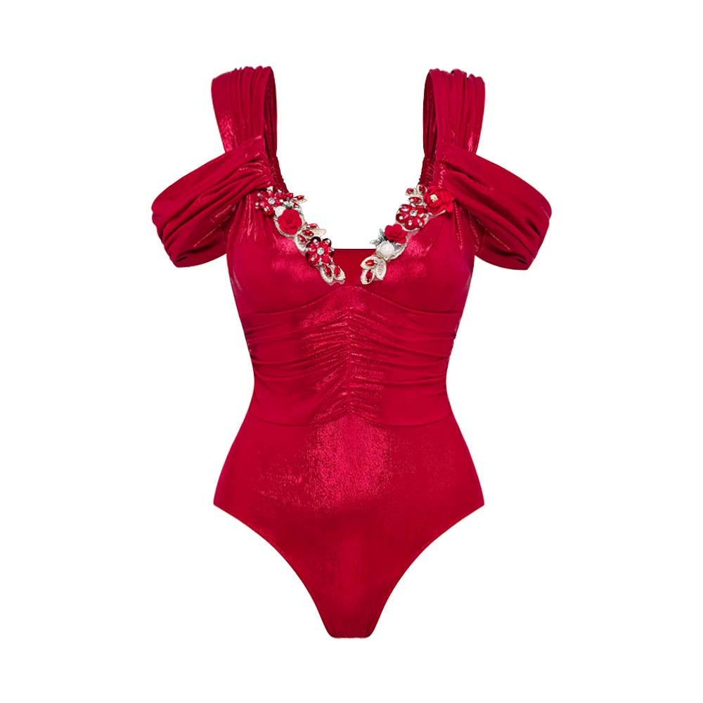 Damen Badeanzug mit off-shoulder Design und elegantem Rock Echo Archiv