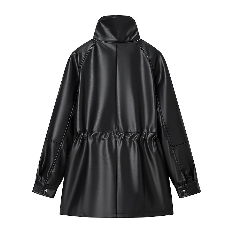 Damen Wasserabweisende Parka‑Jacke aus Kunstleder mit hohem Stehkragen und Tunnelzugtaillierung Echo Archiv