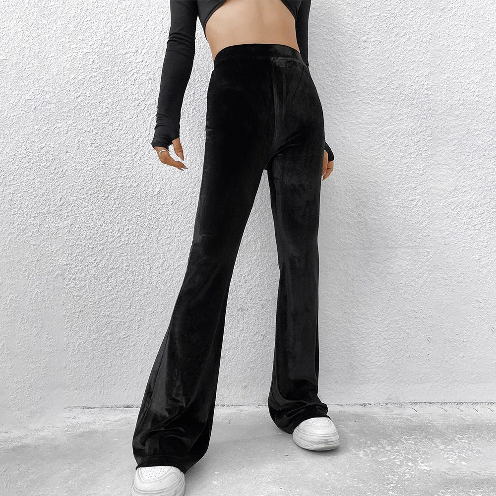 Damen samtige Highwaist‑Schlaghose mit weitem Bein und sculptender Passform – Avélisse