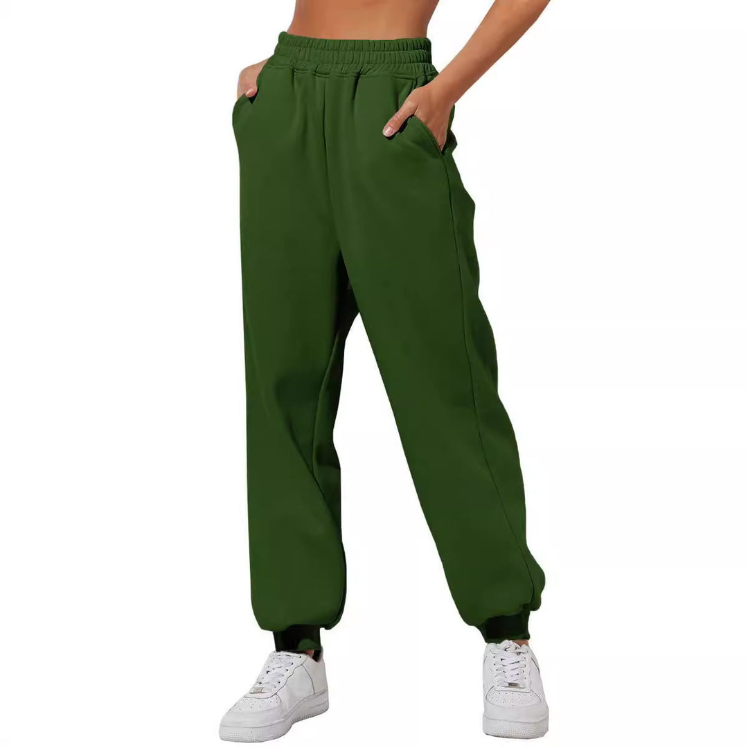 Damen nan lockere High‑Waist Jogginghose mit doppellagigem Komfortbund, seitlichen Eingrifftaschen und gerafften Knöchelbündchen Echo Archiv