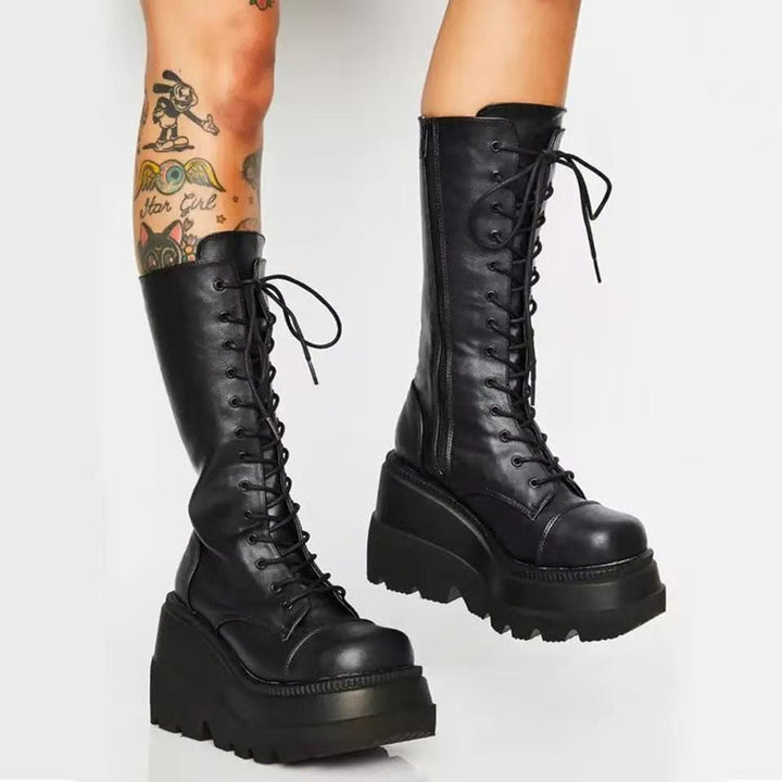 Damen Hochwertige Schnürstiefel mit PlatEchoarchivuabsatz und seitlichem Reißverschluss Echoarchiv