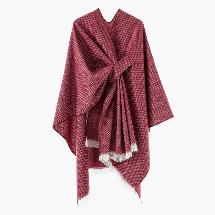 Damen Umlegbarer Wollmix-Poncho mit Hahnentritt-Jacquard und Bindegürtel Echo Archiv