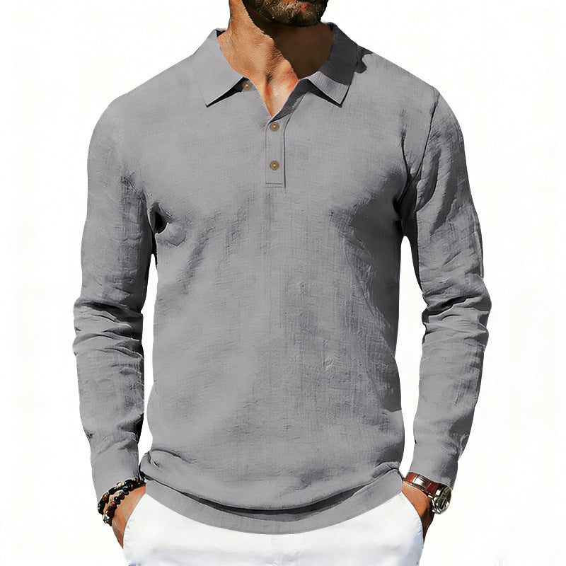 Herren nan Langarm-Poloshirt aus Leinen mit Henley-Knopfleiste und Kentkragen Echo Archiv