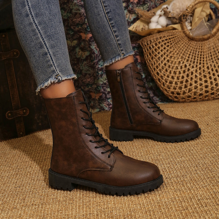 Damen Schnürstiefel mit seitlichem Reißverschluss und profilierter Gummilaufsohle – Lioré