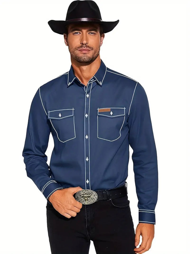 Herren Westernhemd mit kontrastierenden Nähten und Brusttaschen Echoarchiv