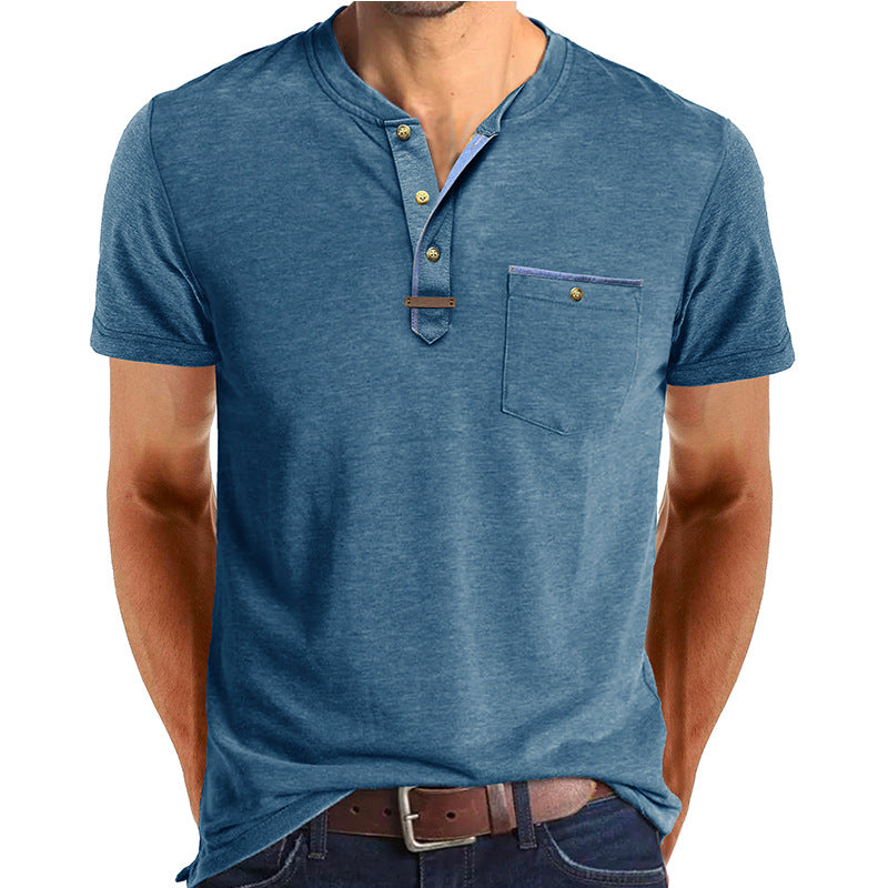 Herren Kurzarm-Henley T-Shirt mit modischen Akzenten Echoarchiv