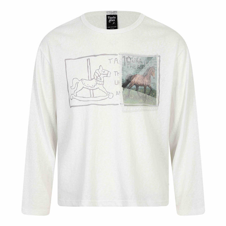 Unisex Langärmeliges Printshirt aus Baumwollmix mit Vintage‑Pferdemotiv Echoarchiv