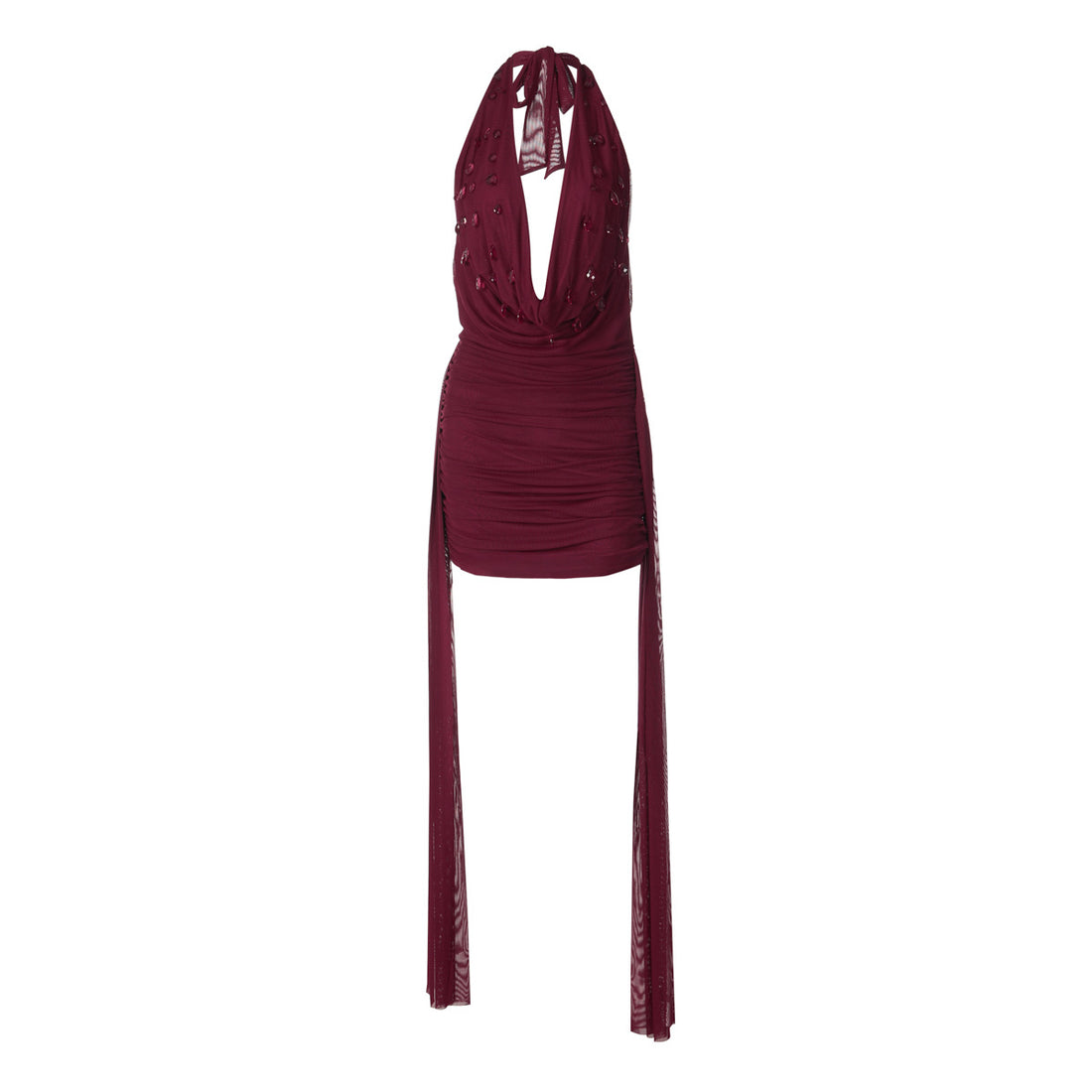 Damen Mini-Kleid mit raffiniertem Drapé und tiefem V-Ausschnitt – Élara