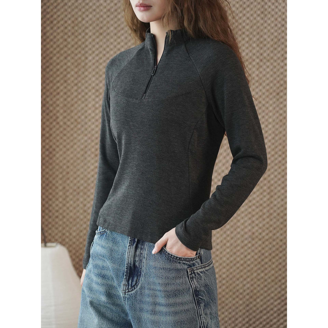 Damen Langarm-Thermo-Shirt mit kurzem Reißverschluss und taillierter Silhouette Echoarchiv