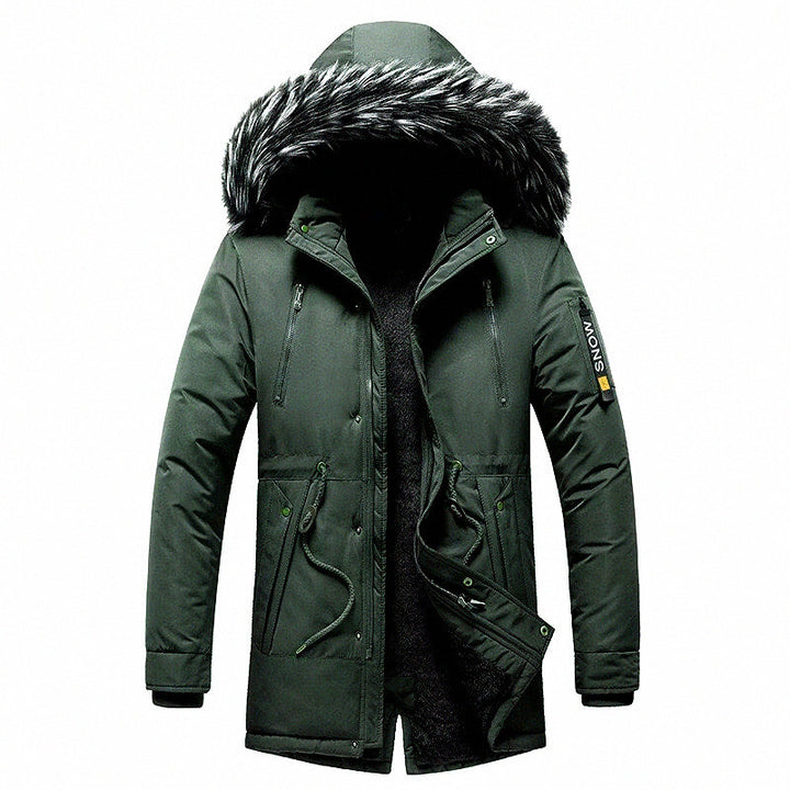 Herren Winterparka mit Kunstfellkapuze, gefütterter Thermo-Mantel mit Kordelzug Echoarchiv