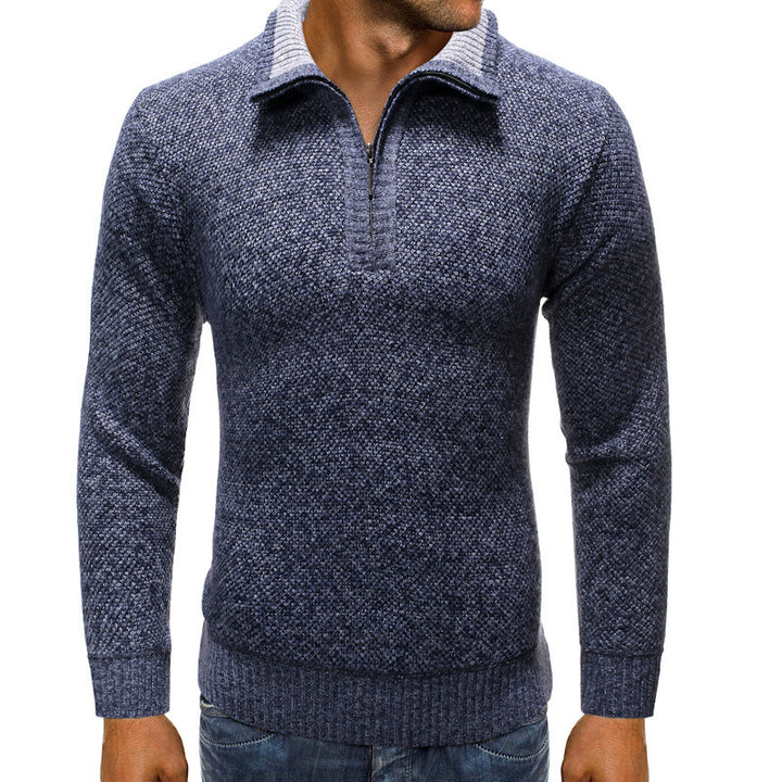 Herren luxuriöser Strickpullover mit modernem Stehkragen und Reißverschluss Echoarchiv