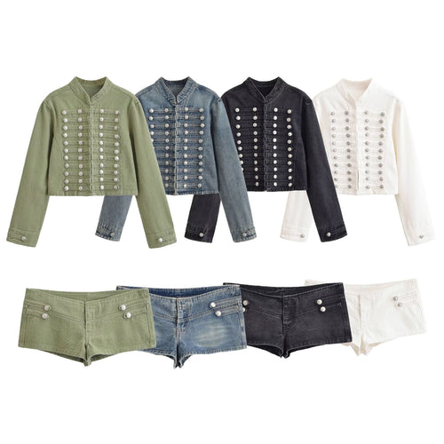 Damen Jeansjacke im Military-Stil mit Stehkragen und dekorativen Zierknopfleisten Echo Archiv