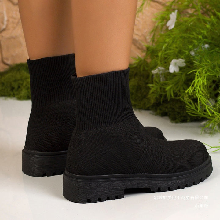Damen nan gestrickte Sock-Stiefelette mit elastischem Rippbund stoßdämpfender Leichtsohle und robustem Traktorprofil Echo Archiv