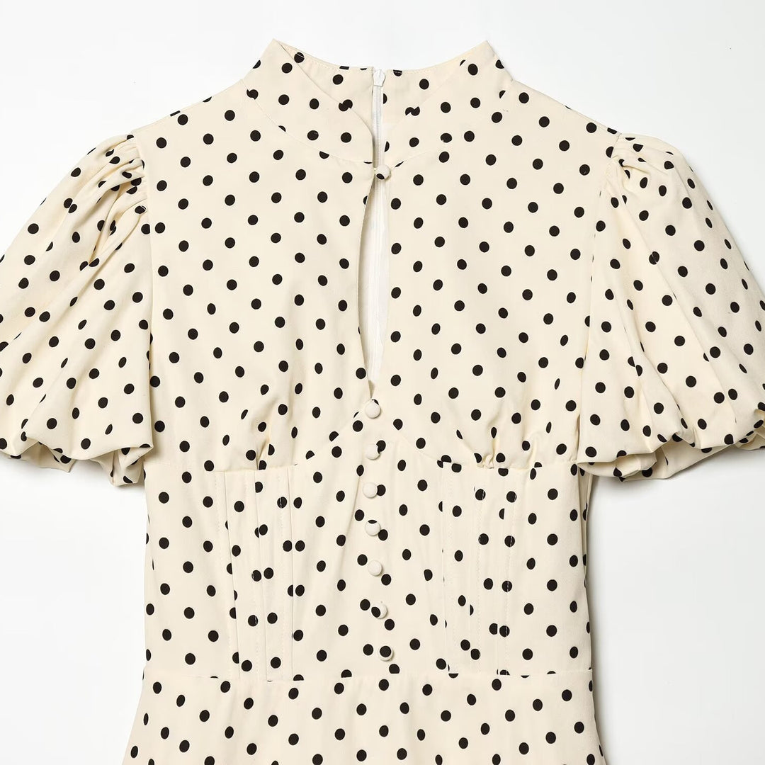 Damen A-Linien Kleid mit hochgeschlossenem Kragen und voluminösen Ärmeln Echo Archiv