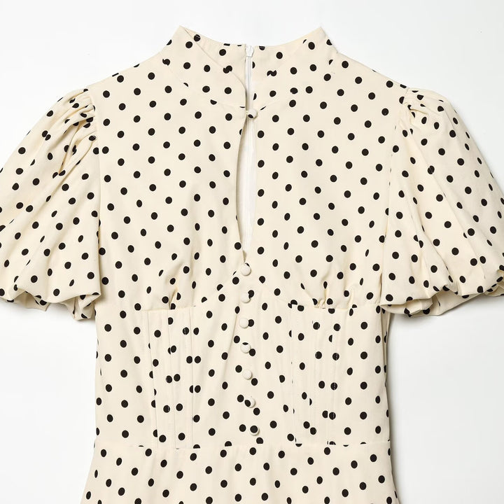 Damen A-Linien Kleid mit hochgeschlossenem Kragen und voluminösen Ärmeln Echo Archiv