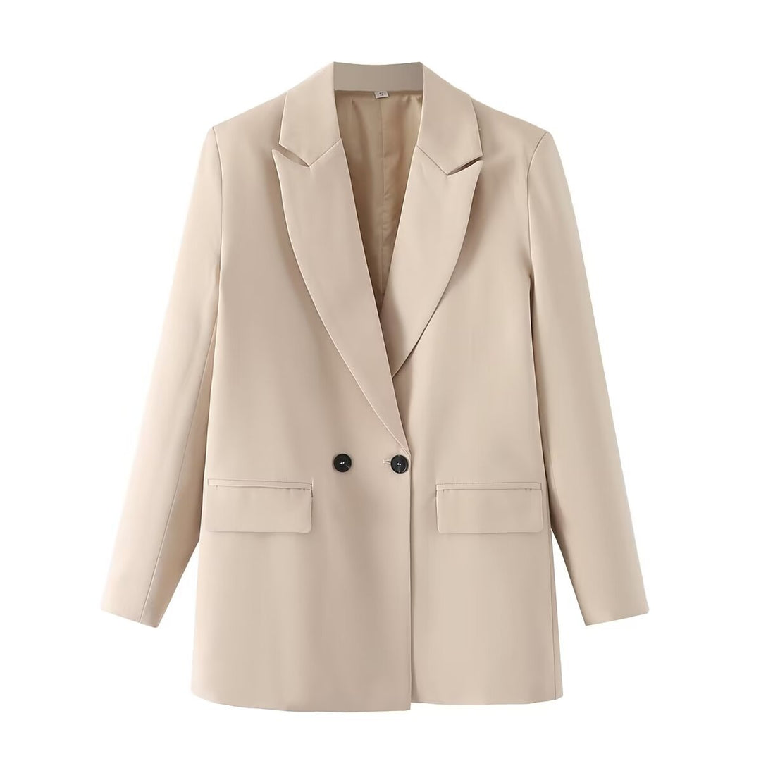 Damen taillierter Longblazer im Oversize-Look mit Reverskragen und Pattentaschen – Valéne