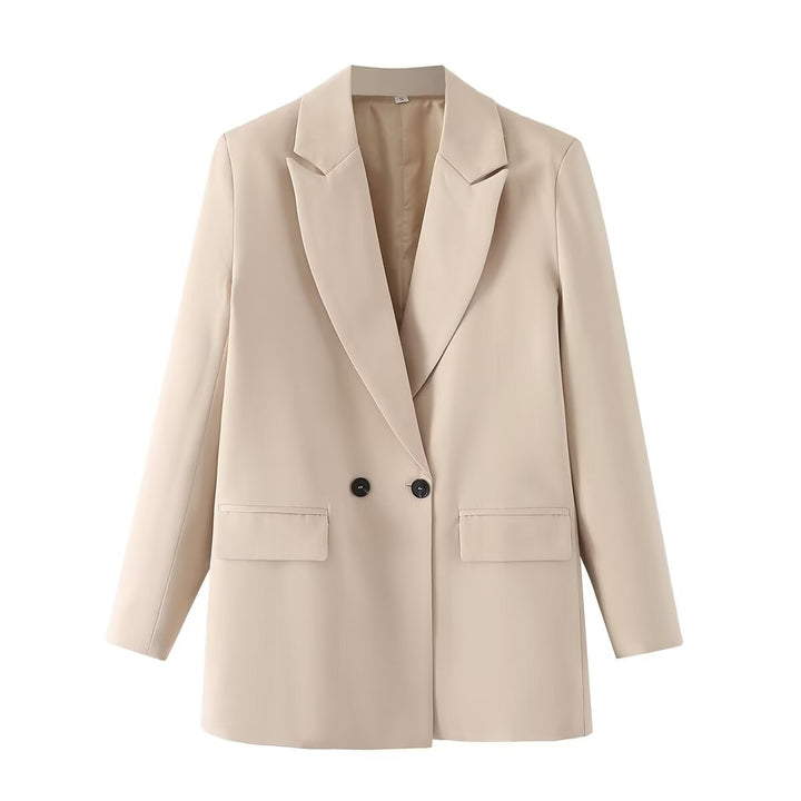 Damen taillierter Longblazer im Oversize-Look mit Reverskragen und Pattentaschen – Valéne